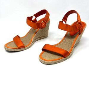 Ralph Lauren Espadrille Wedge Heel Sandals Indigo Orange Elastic Jute Size 8.5 ￼